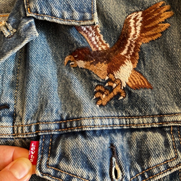 Levi's Limited Men's Embroidered Japanese Eagle Mount Fuji Trucker Jacket Sz L - Picture 5 of 6